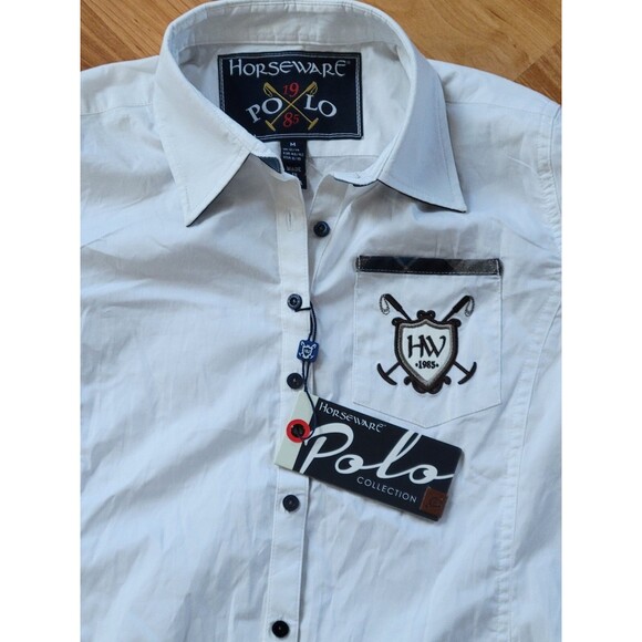 Horseware Ireland Country Western Women’s Junior M 8/10 Shirt White Button Polo - Picture 2 of 11